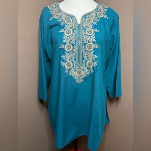 Parshwa Art Kashmiri-style Blue embroidered tunic or pheran Size XL NWT